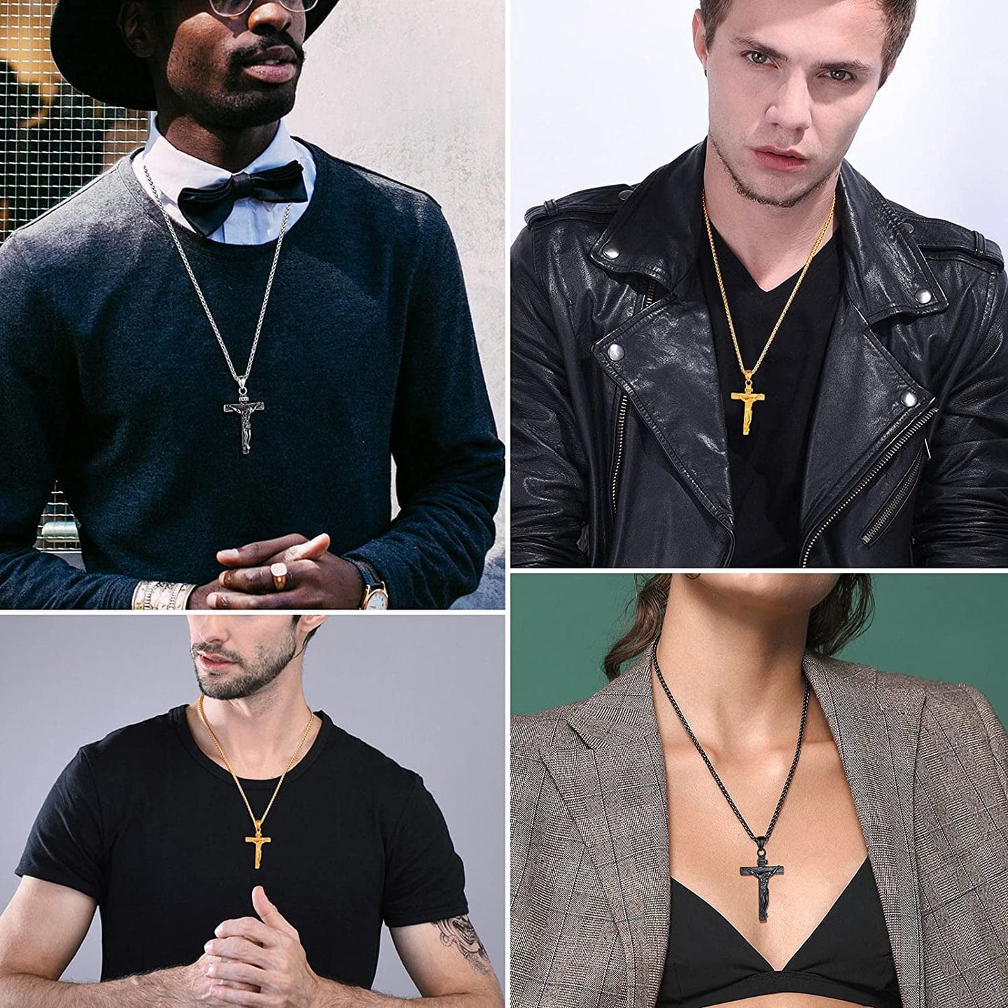 Men Gold Chain Crucifix Jesus Necklace Males Jewelry Gold Cross Pendant with 22Inch,Thanksgiving Day Gift Chain