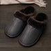 Men Slippers Black New Winter PU Leather Slippers Warm Indoor Slipper Waterproof Home House Shoes Warm Leather Slippers