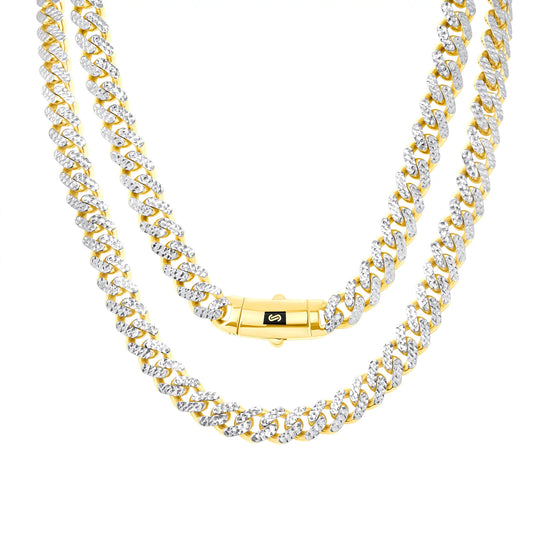 10K Yellow Gold 7.5Mm Monaco Miami Cuban Diamond Cut Pave Link Chain Necklace, Mens Jewelry Fancy 18" - 30"