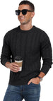 Men'S Crewneck Pullover Sweater Chunky Cable Knit Sweater Classic Casual Sweaters with Ribbing Edge