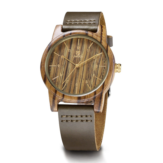 UWOOD Natural Walnut Sandal Wood Watch Genuine Leather Strap Men Wooden Watch