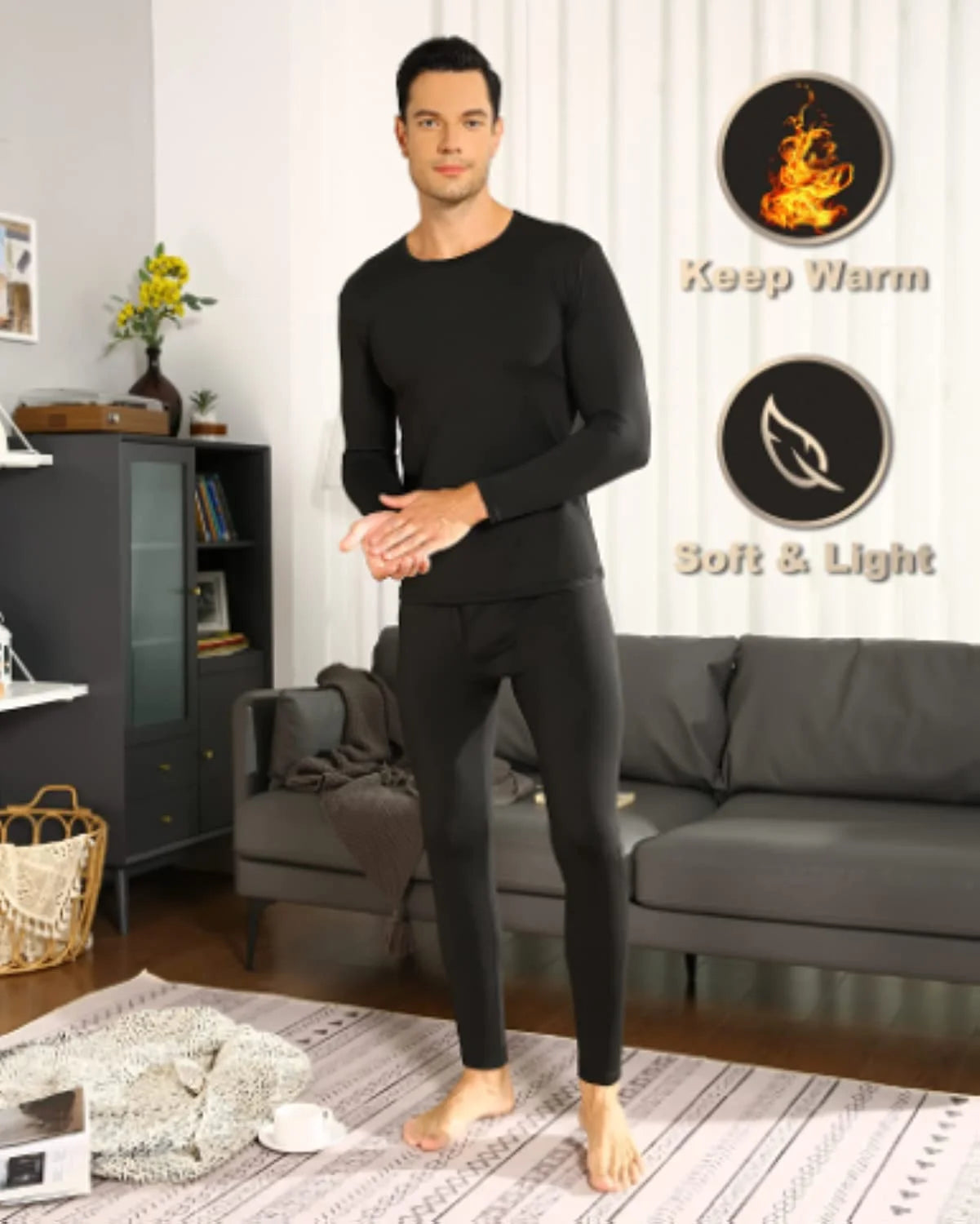 Mens Thermal Underwear Set, Fleece Long Johns for Men Extreme Cold Winter - XXL