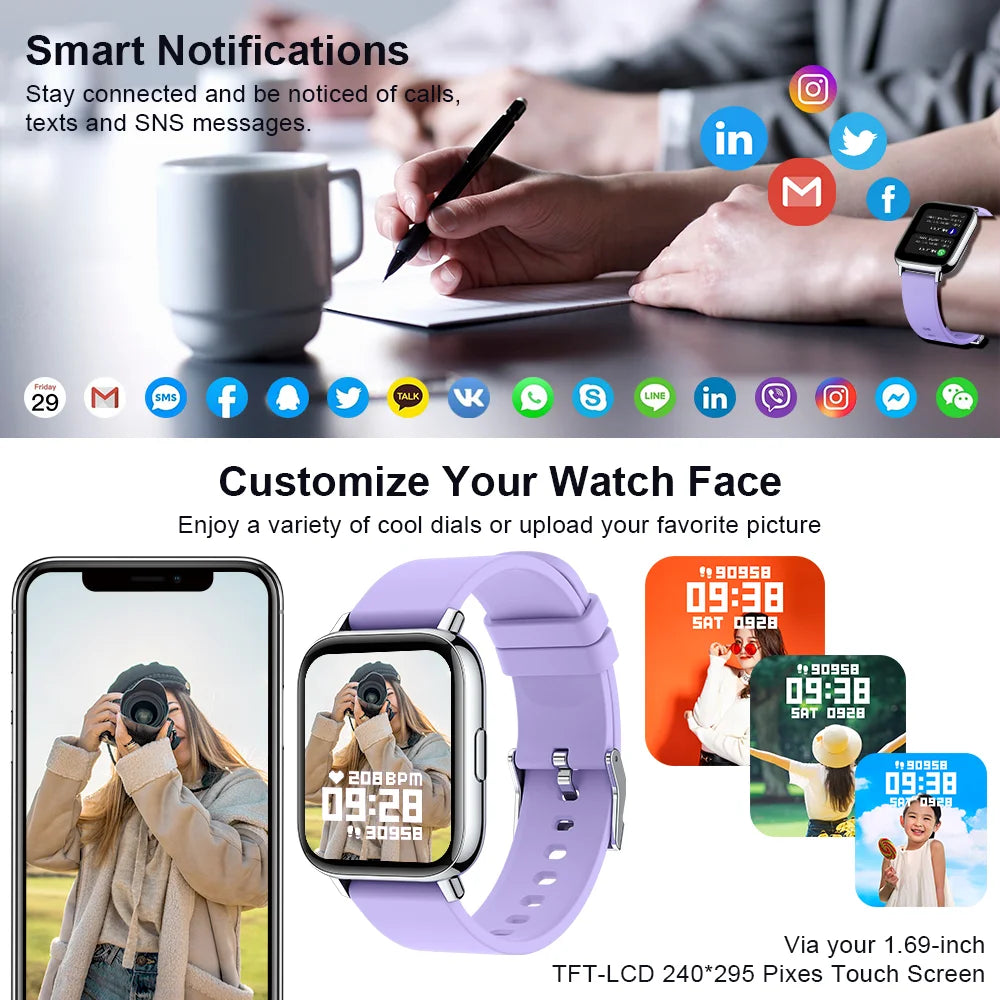 Smart Watch for Men Women, Fitness Tracker Screen Smartwatch Fitness Watch, Sleep Monitor, Pedometer, IP67 Waterproof Activity Tracker for Android Ios, Purple