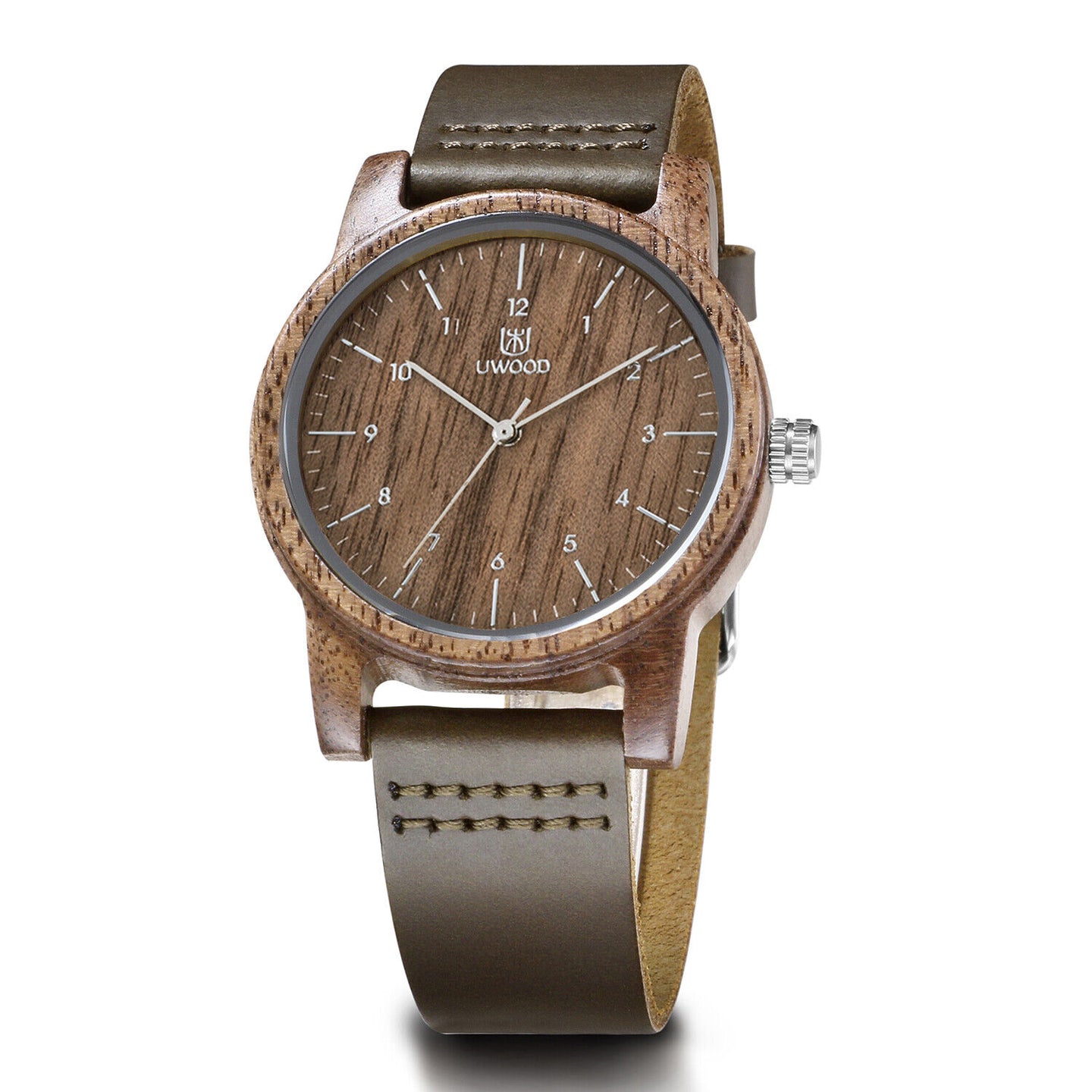 UWOOD Natural Walnut Sandal Wood Watch Genuine Leather Strap Men Wooden Watch