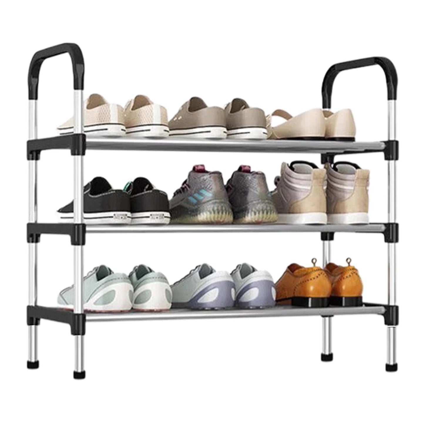 3 Tier Shoe Rack, Stackable Metal 9 Pairs Shoes Organizer Storage Shelf for Closet Door Entryway