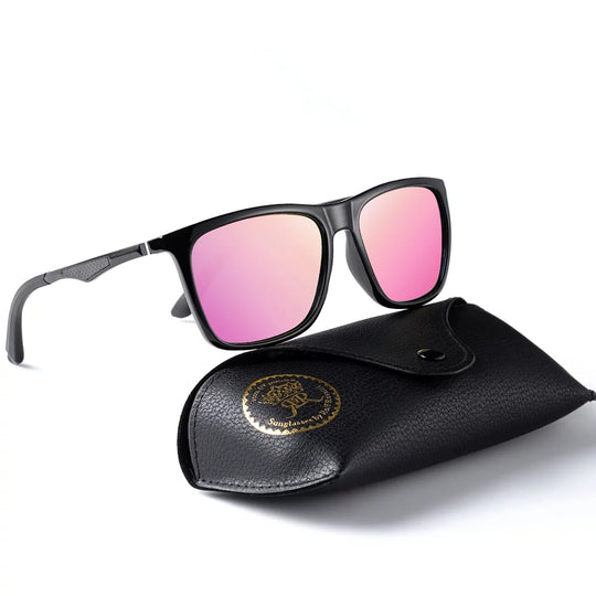 Polarized Sunglasses for Men Vintage Shades Trendy Womens Driving Eyewear with Case UV Protection ( Black Pink )