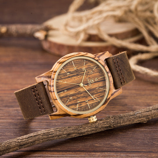 UWOOD Natural Walnut Sandal Wood Watch Genuine Leather Strap Men Wooden Watch