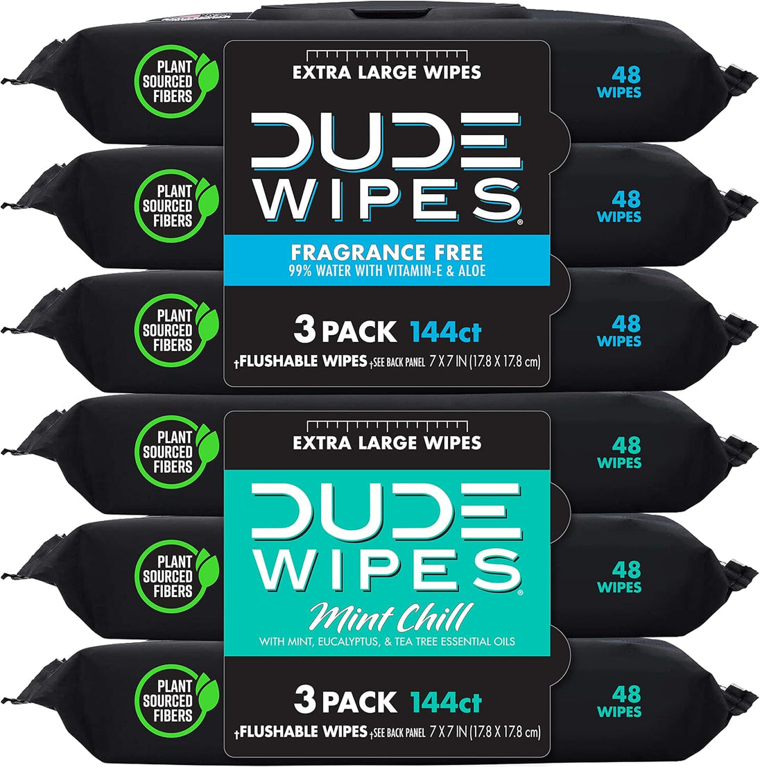 - Flushable Wipes - 6 Pack, 288 Wipes - Unscented & Mint Chill Combo, Extra-Large Adult Wet Wipes with Vitamin-E & Aloe for At-Home Use - Septic and Sewer Safe