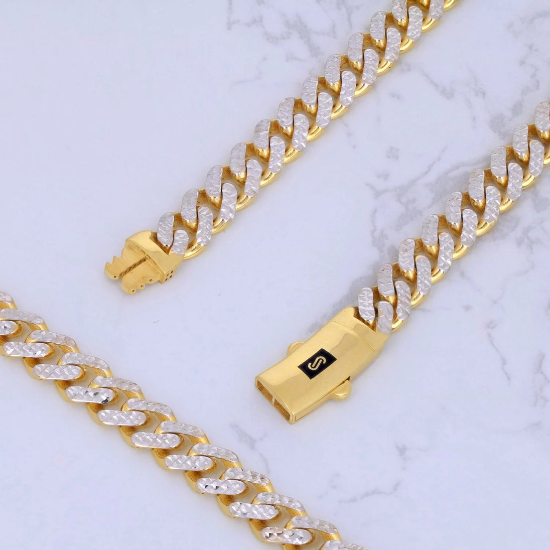 10K Yellow Gold 7.5Mm Monaco Miami Cuban Diamond Cut Pave Link Chain Necklace, Mens Jewelry Fancy 18" - 30"