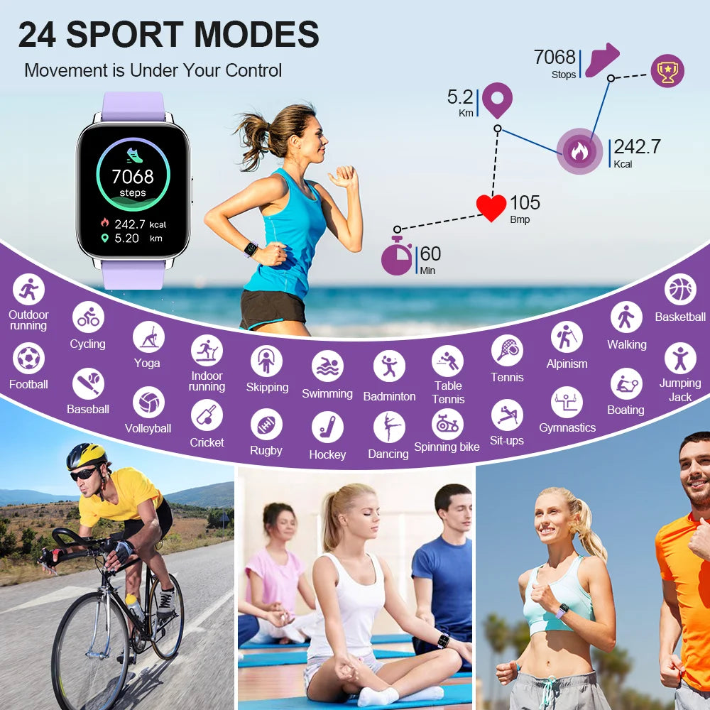 Smart Watch for Men Women, Fitness Tracker Screen Smartwatch Fitness Watch, Sleep Monitor, Pedometer, IP67 Waterproof Activity Tracker for Android Ios, Purple