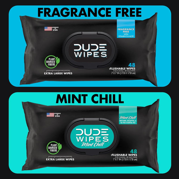 - Flushable Wipes - 6 Pack, 288 Wipes - Unscented & Mint Chill Combo, Extra-Large Adult Wet Wipes with Vitamin-E & Aloe for At-Home Use - Septic and Sewer Safe