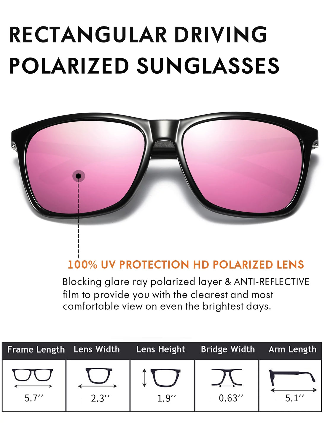 Polarized Sunglasses for Men Vintage Shades Trendy Womens Driving Eyewear with Case UV Protection ( Black Pink )