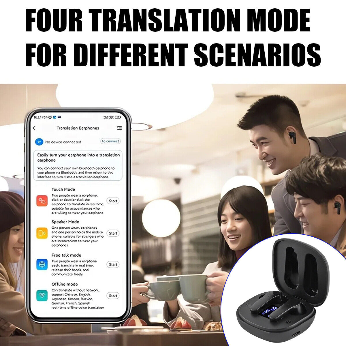 Translator Earbuds 144 Languages Real Time Online Offline Translation Earphones