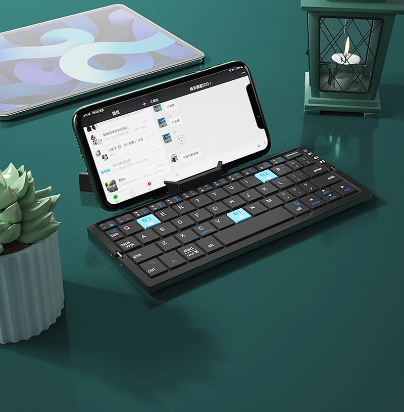 Foldable Bluetooth Keyboard Rechargeable Keyboard Mini Folding Wireless Keyboard Aluminum Keypad with Stand for Phone