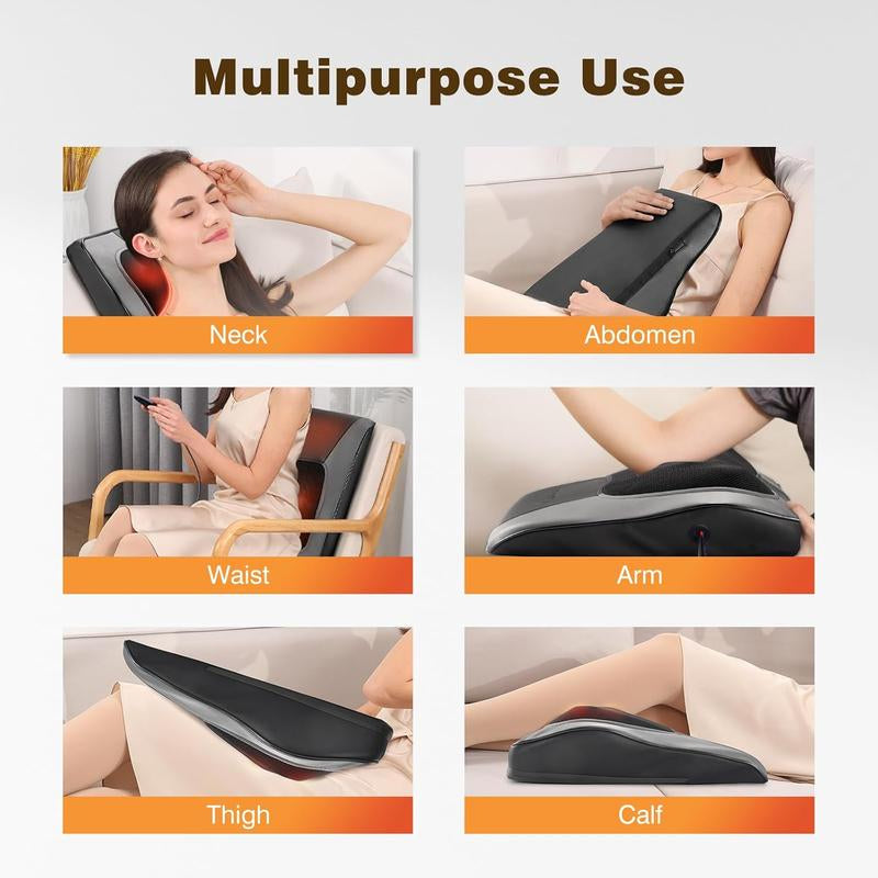 Shiatsu Back Massager with Heat, Electric Massager, Deep Tissue Kneading Relief for Home Office Car, Ultimate Comfort Relaxation, Pain Relief Gift, Grey