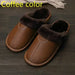 Men Slippers Black New Winter PU Leather Slippers Warm Indoor Slipper Waterproof Home House Shoes Warm Leather Slippers