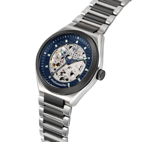 Maserati Triconic Silver Stainless Steel & Skeleton Dial Mens Watch. R8823139003