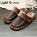 Men Slippers Black New Winter PU Leather Slippers Warm Indoor Slipper Waterproof Home House Shoes Warm Leather Slippers